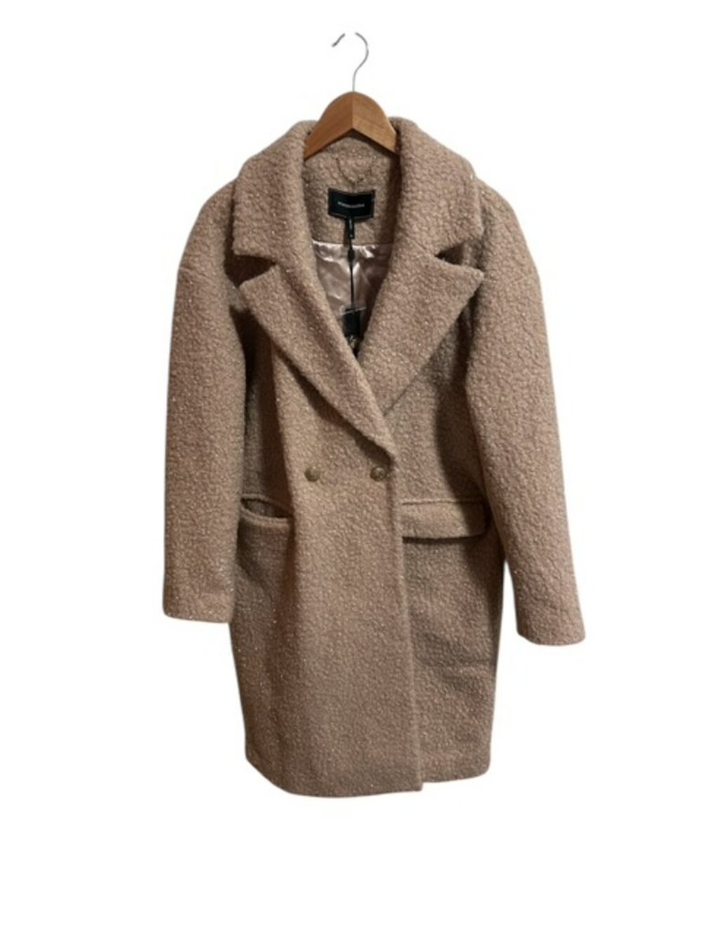BCBG MAXAZRIA Coat Champagne Lurex Boucle Double Breasted Mid Length Size XL NWT